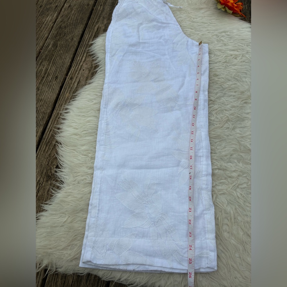 Joie White 💯 linen Set - Soft Button-Front Top & Elastic Waist Wide Leg Pants - Picture 14 of 16